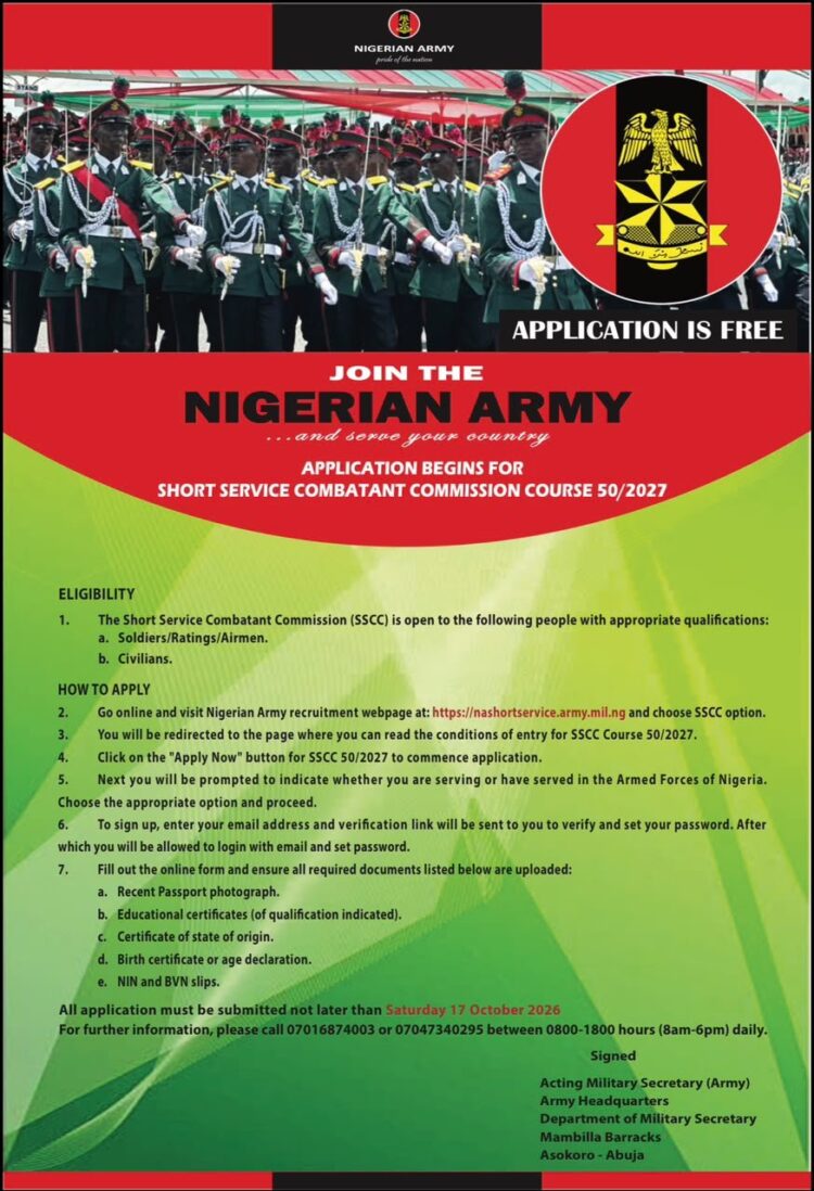 Nigerian Army SSCC Recruitment