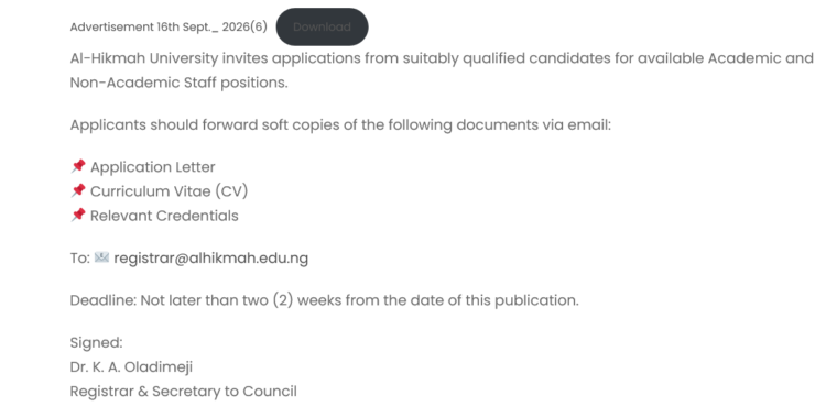 Al-Hikmah University Recruitment